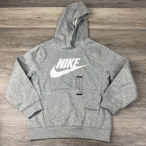 Nike Youth Sportswear Club Fleece Hooded Sweatshirt Light Gray Size M FD2988-063 - Picture 1 of 5